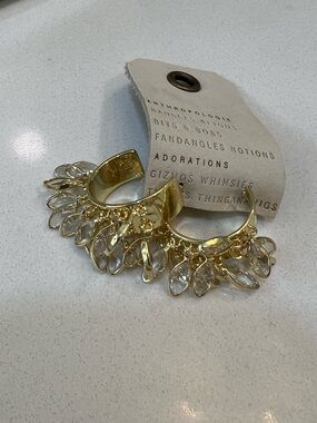 Anthropologie Gold Hoop Earrings with Clear Crystal Marquise Drops